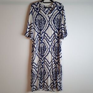élSTA By Csn Dress Womens Size 2 Blue Geometric V-Neck 3/4 Sleeve RAYON